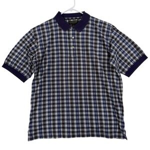 Vintage Cross Creek Classics Polo Shirt Mens Large Blue Plaid Cotton Casual